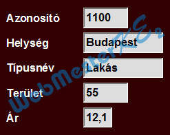 Az elkészült Ingatlan űrlap