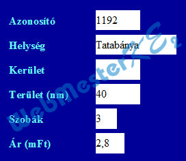 Az elkészült Ingatlanlista űrlap