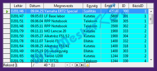 Az elkészült Eszközök űrlap