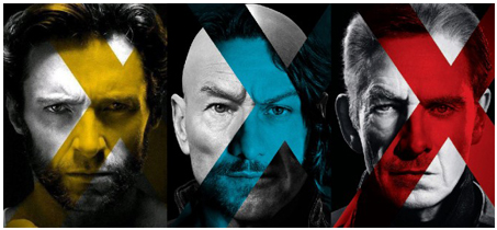 X-men The Days of Future Past poster, jövő múlt összehasonlítás,
a 3 fő karakter, Wolverine, Magneto, X Professzor